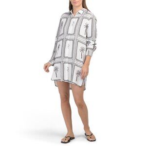 GOA BY JAPNA Black/white All Over Embroidered Cover-up Shirt